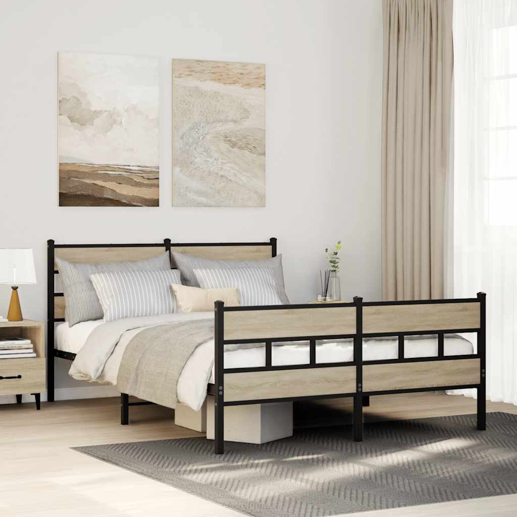 Cadre de lit en métal sans matelas chêne sonoma 135x190 cm - XIOS