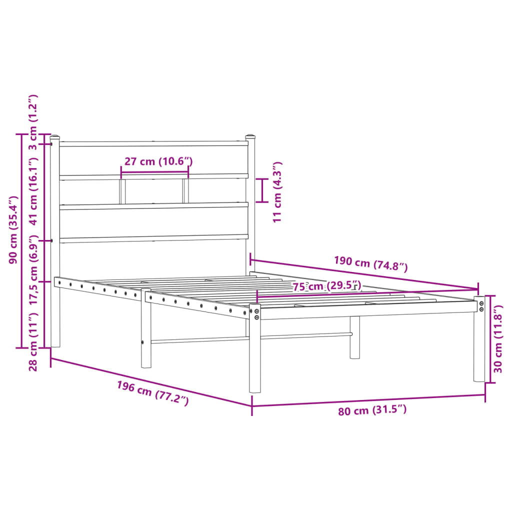 Cadre de lit sans matelas avec tête de lit 75x190 cm - XIOS