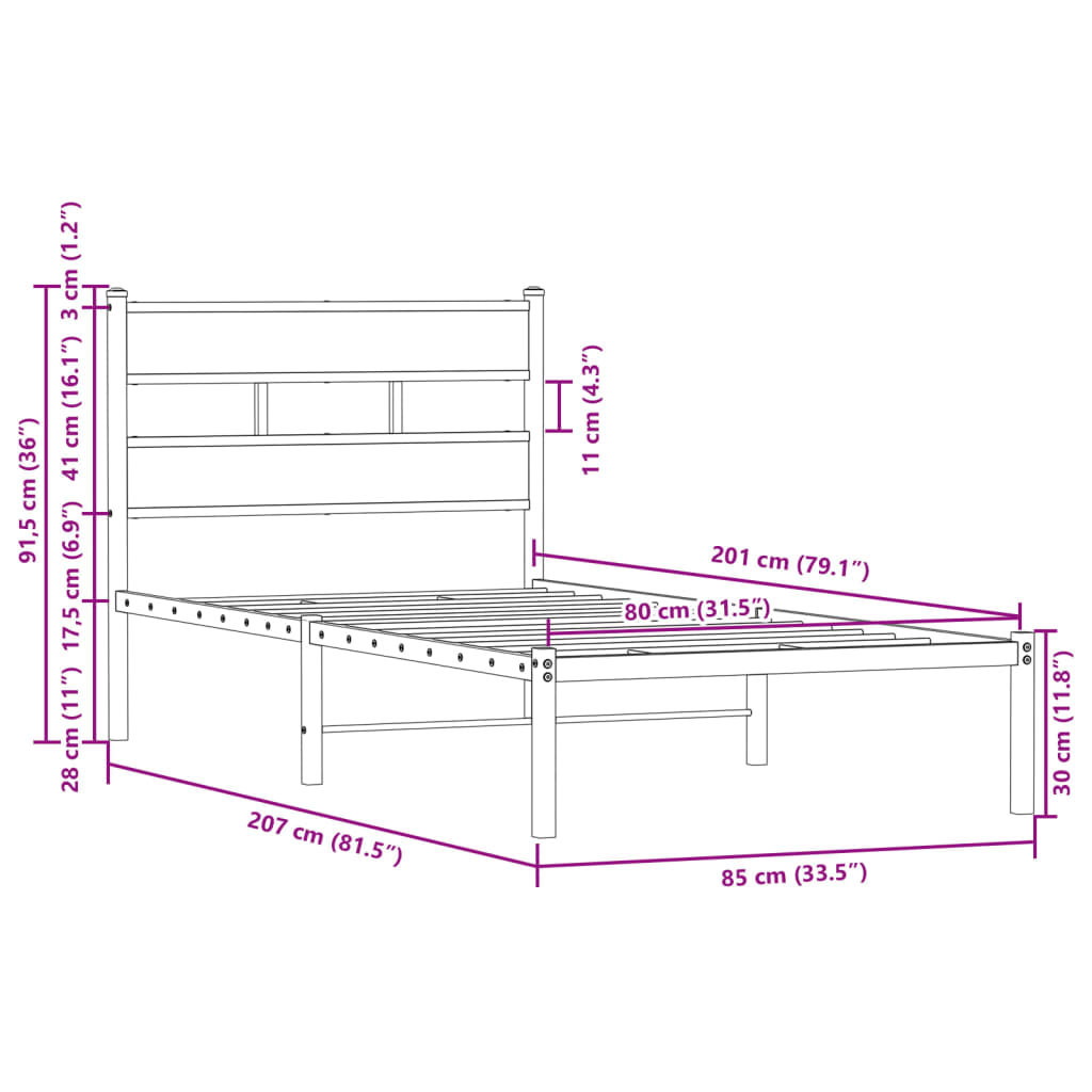 Cadre de lit sans matelas avec tête de lit 80x200 cm - XIOS