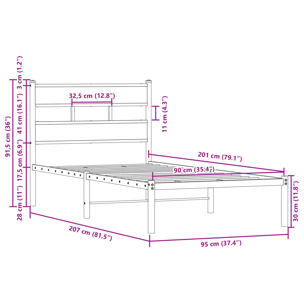 Cadre de lit sans matelas avec tête de lit 90x200 cm - XIOS