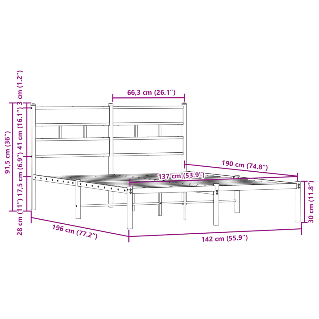 Cadre de lit sans matelas avec tête de lit 137x190 cm - XIOS
