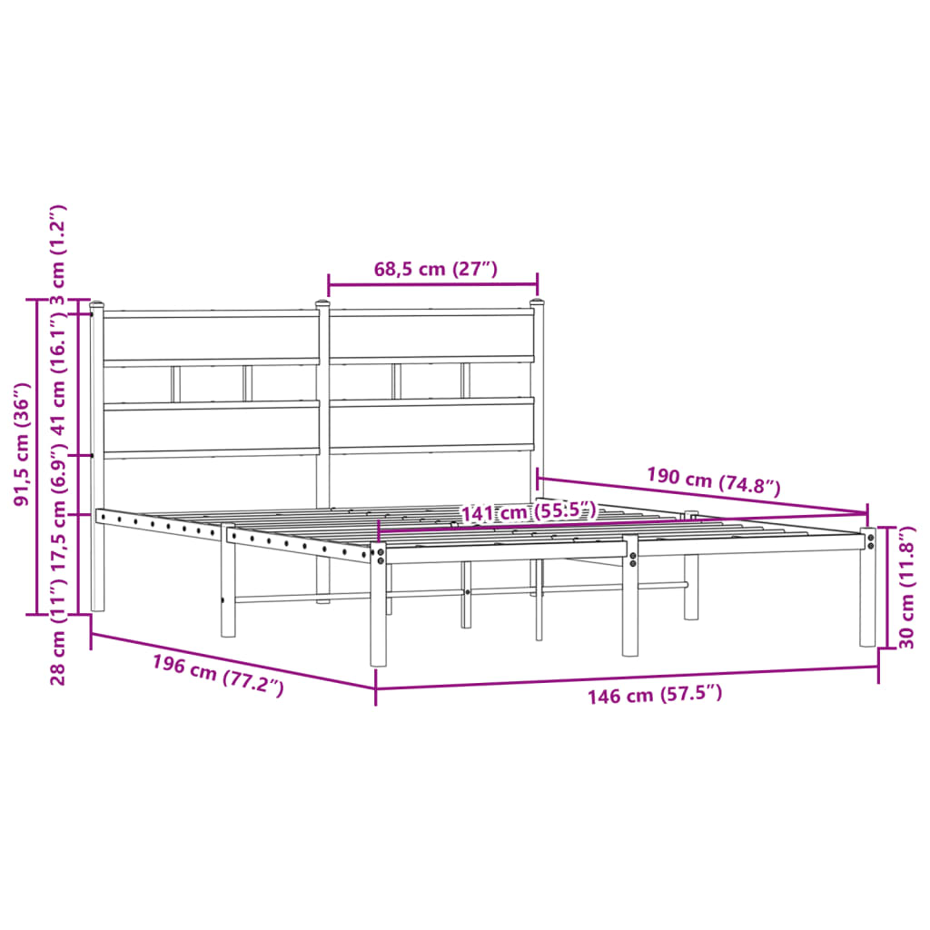 Cadre de lit sans matelas avec tête de lit 140x190 cm - XIOS