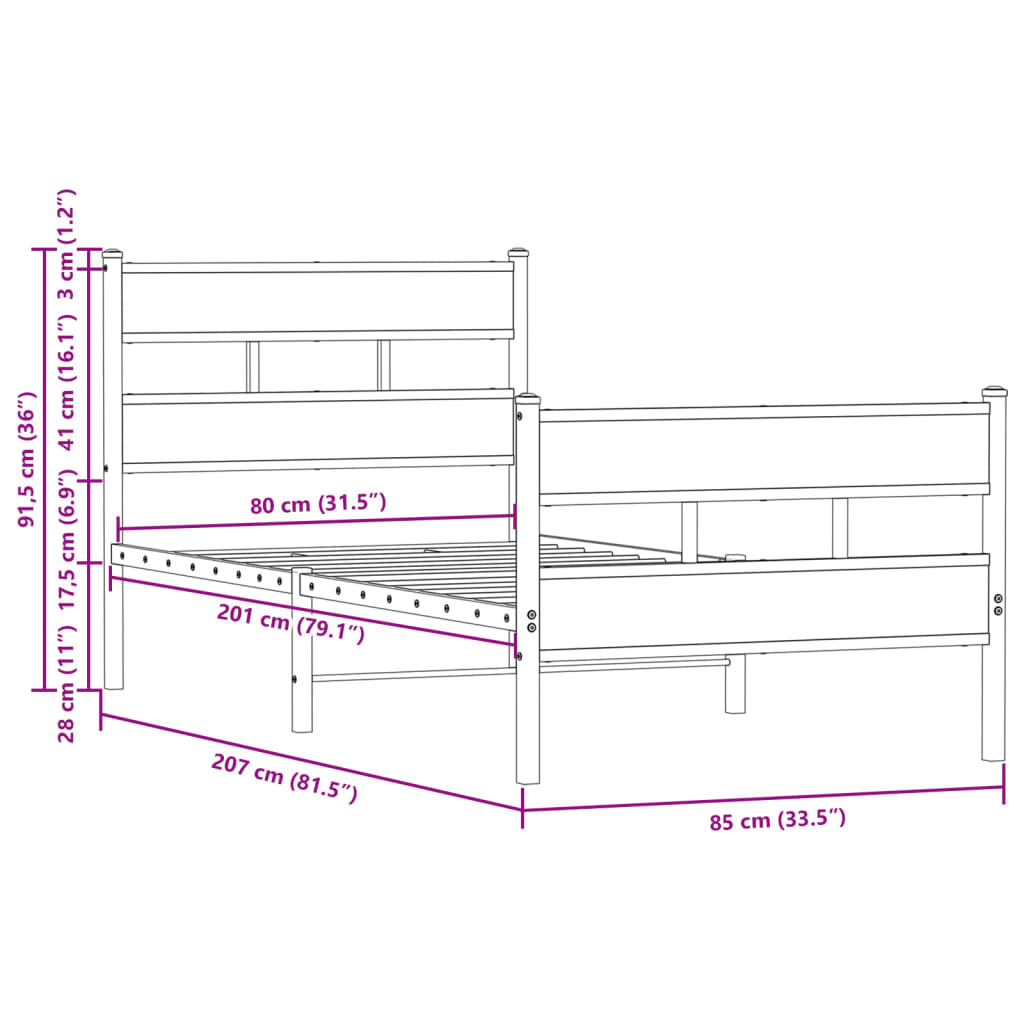 Cadre de lit sans matelas avec tête de lit pied de lit 80x200cm - XIOS