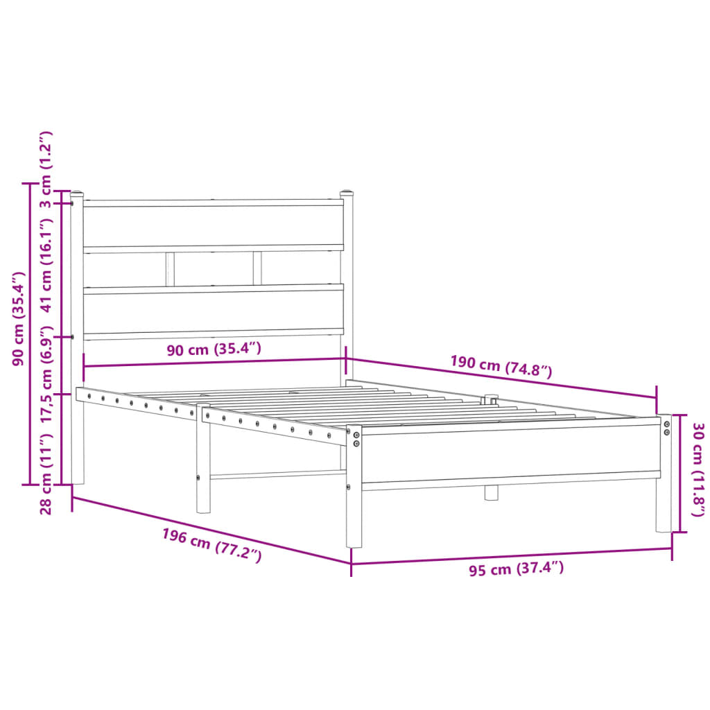Cadre de lit sans matelas avec tête de lit chêne fumé 90x190 cm - XIOS