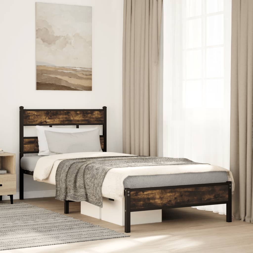 Cadre de lit sans matelas avec tête de lit chêne fumé 90x200 cm - XIOS