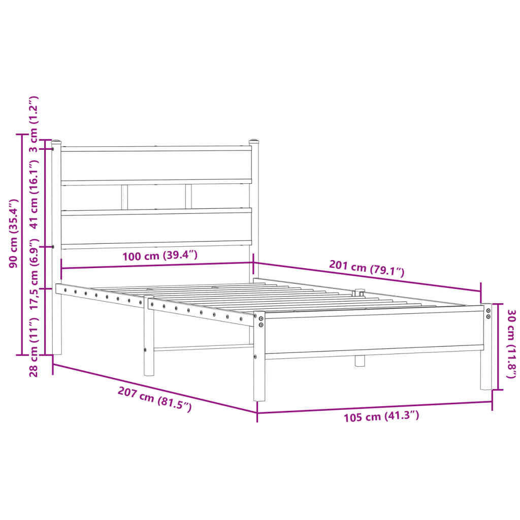 Cadre de lit sans matelas avec tête de lit chêne fumé 100x200cm - XIOS