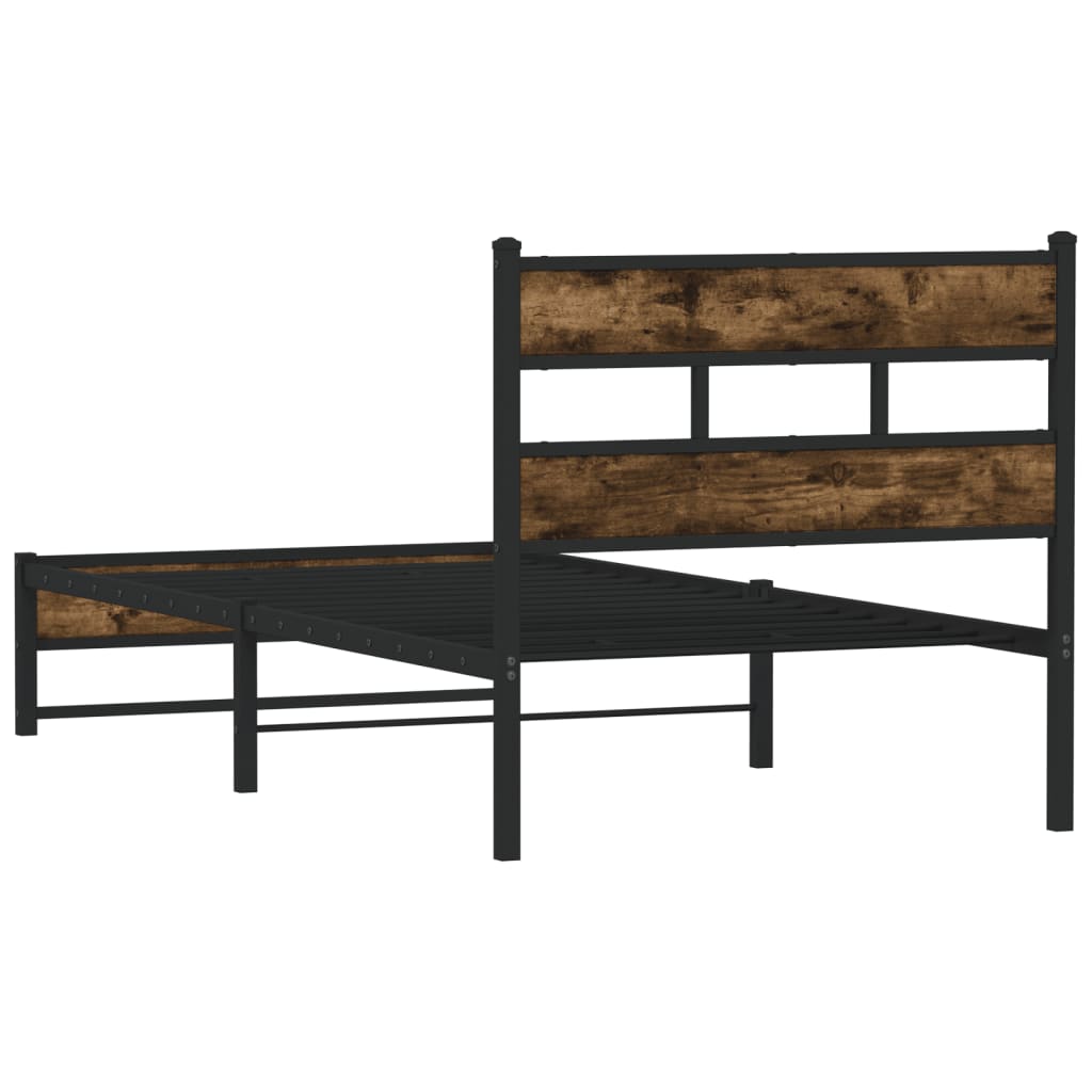 Cadre de lit en métal sans matelas chêne fumé 100x190 cm - XIOS
