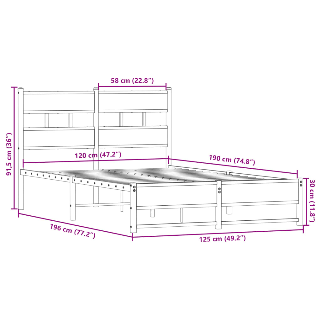 Cadre de lit en métal sans matelas chêne fumé 120x190 cm - XIOS