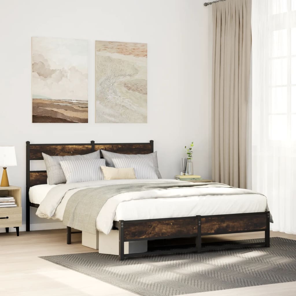 Cadre de lit en métal sans matelas chêne fumé 140x190 cm - XIOS