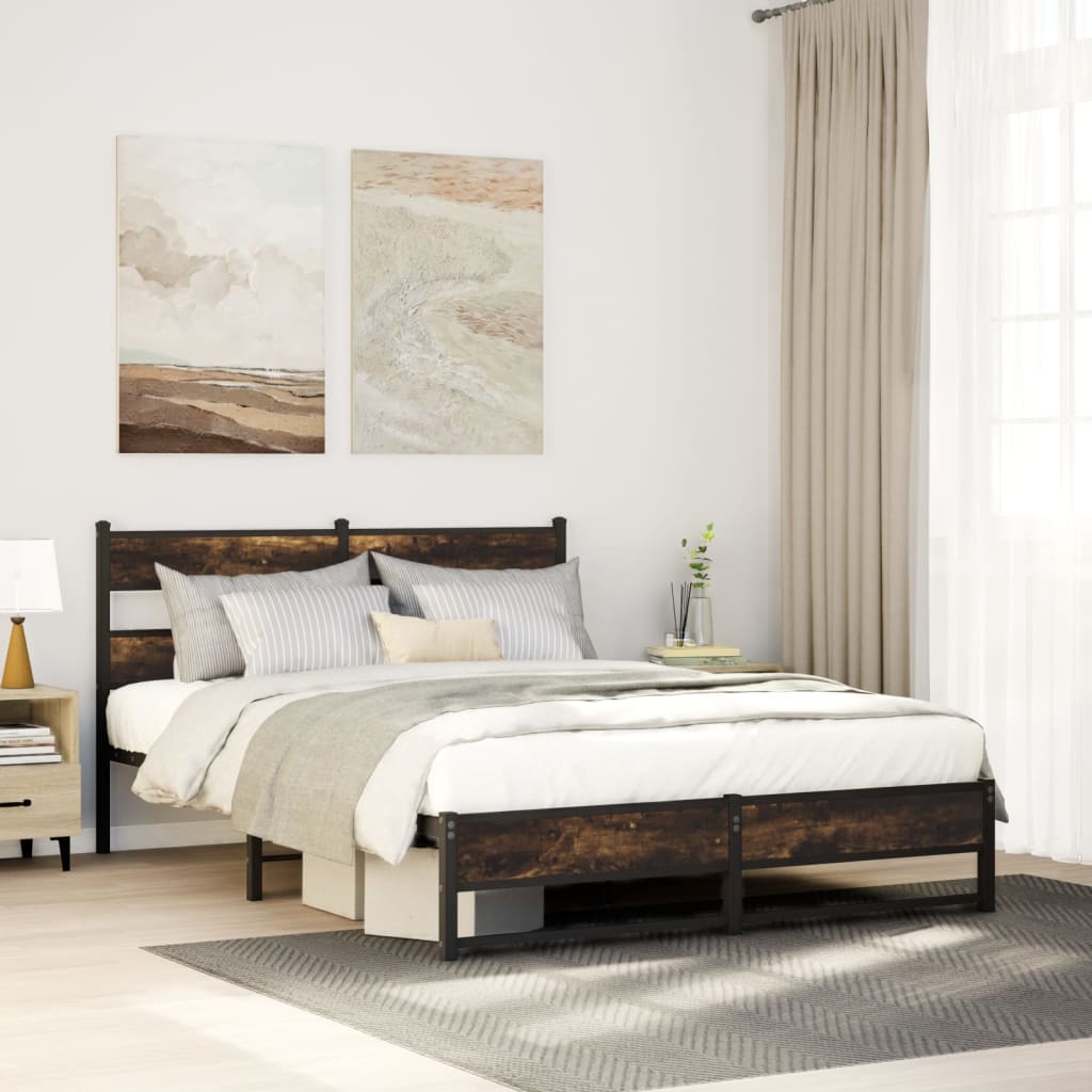 Cadre de lit en métal sans matelas chêne fumé 150x200 cm - XIOS