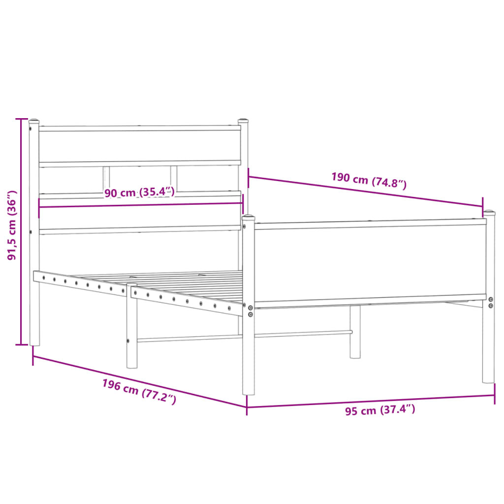 Cadre de lit sans matelas chêne fumé 90x190cm bois d'ingénierie - XIOS