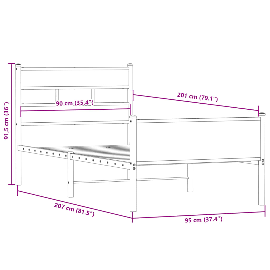 Cadre de lit sans matelas chêne fumé 90x200cm bois d'ingénierie - XIOS