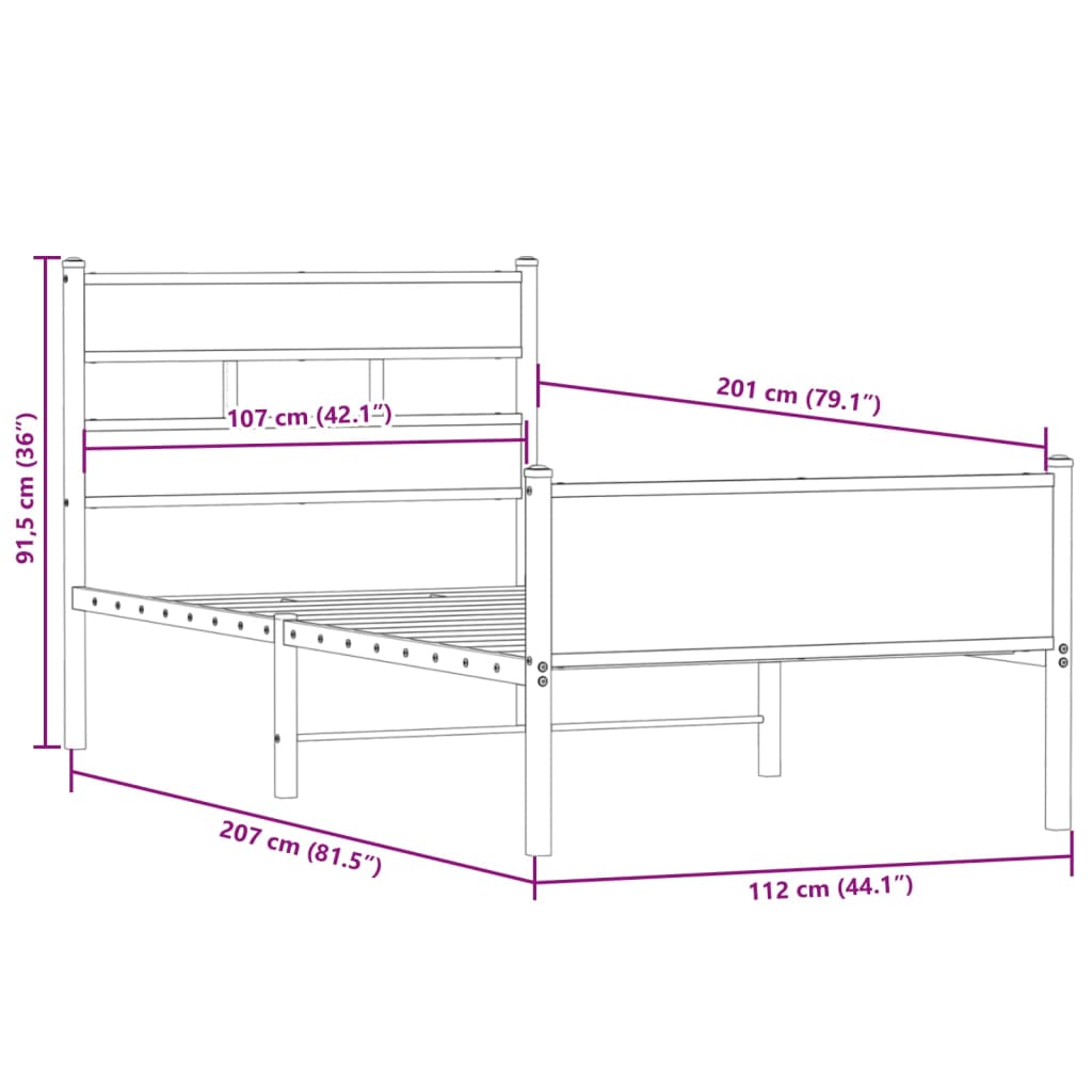 Cadre de lit sans matelas chêne fumé 107x203 cm bois ingénierie - XIOS