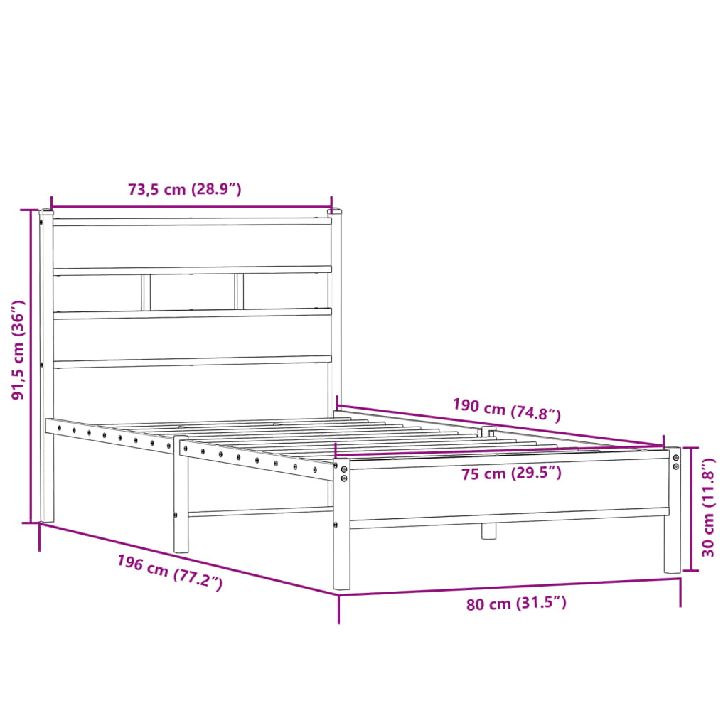 Cadre de lit sans matelas chêne sonoma 75x190 cm - XIOS