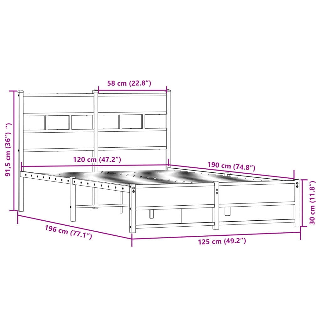 Cadre de lit en métal sans matelas chêne sonoma 120x190 cm - XIOS