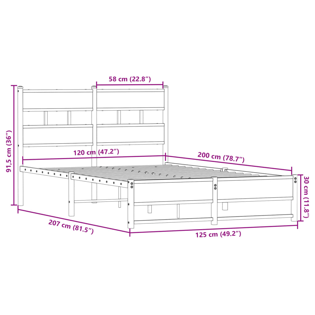 Cadre de lit en métal sans matelas chêne sonoma 120x200 cm - XIOS