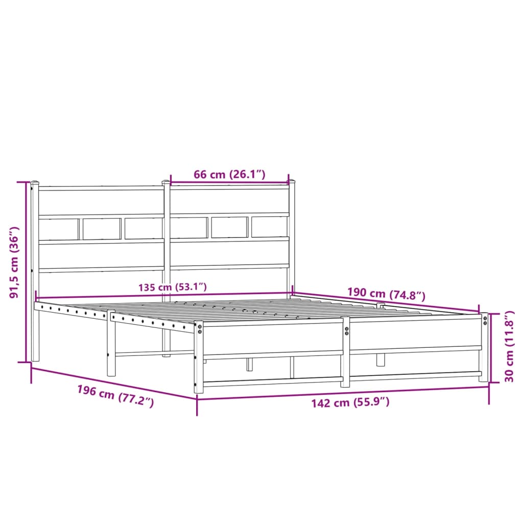 Cadre de lit en métal sans matelas chêne sonoma 135x190 cm - XIOS
