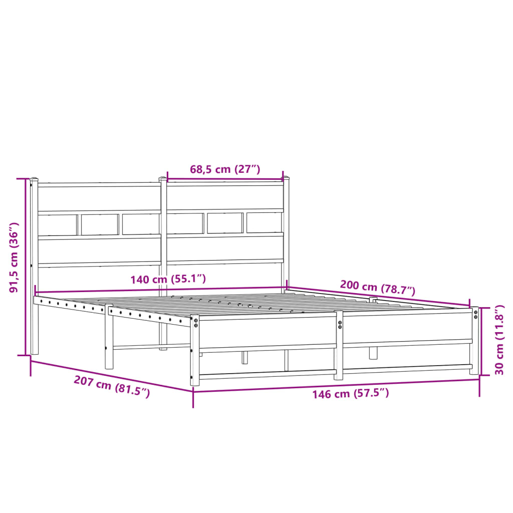 Cadre de lit en métal sans matelas chêne sonoma 140x200 cm - XIOS