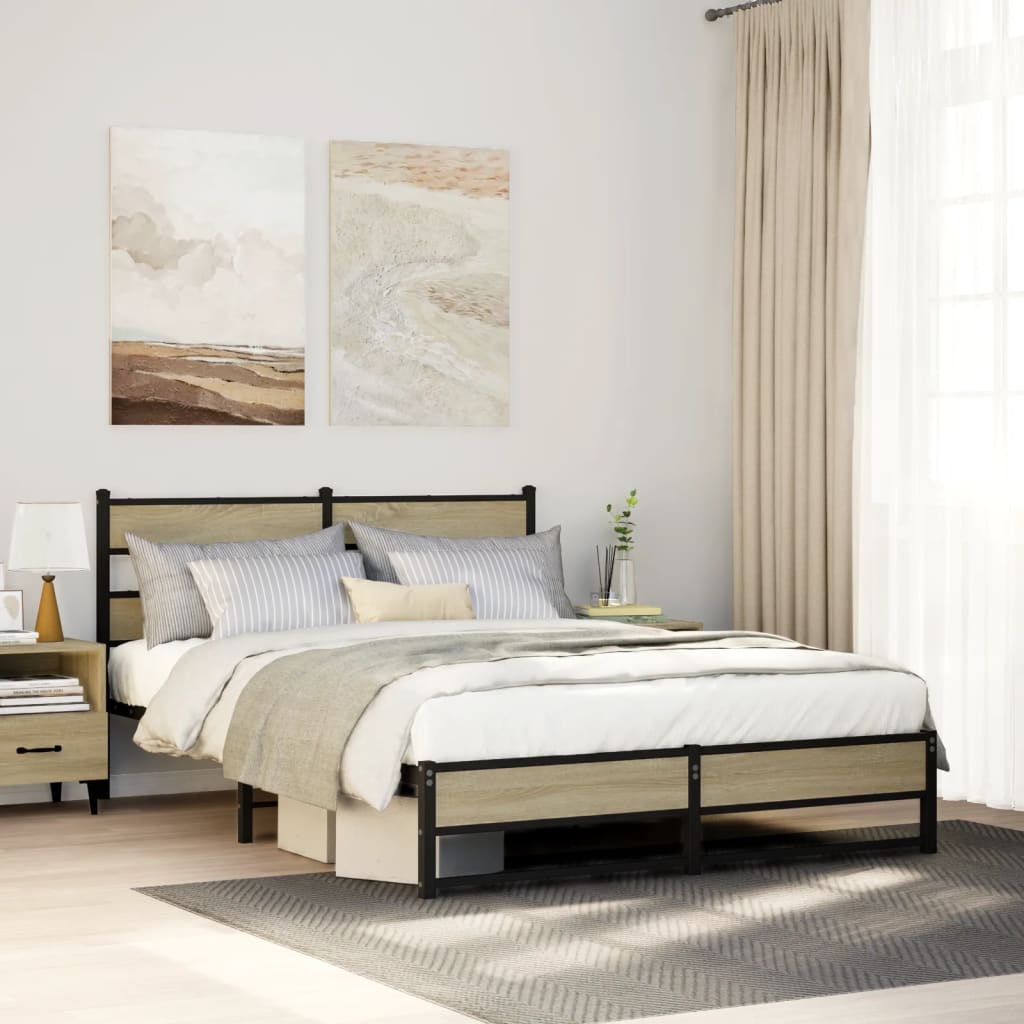 Cadre de lit en métal sans matelas chêne sonoma 150x200 cm - XIOS