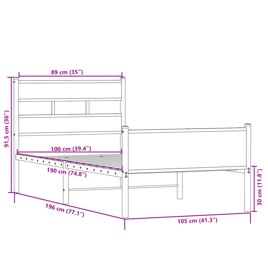 Cadre de lit sans matelas chêne sonoma 100x190 cm - XIOS
