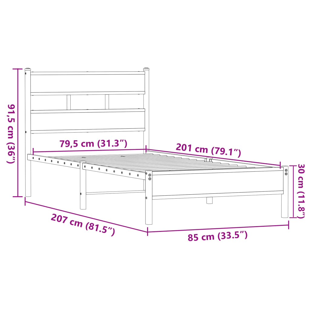 Cadre de lit sans matelas chêne marron 80x200cm bois ingénierie - XIOS