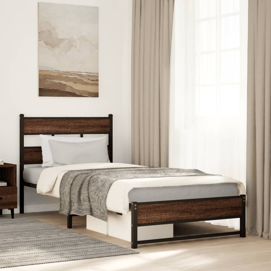 Cadre de lit en métal sans matelas chêne marron 90x190 cm - XIOS