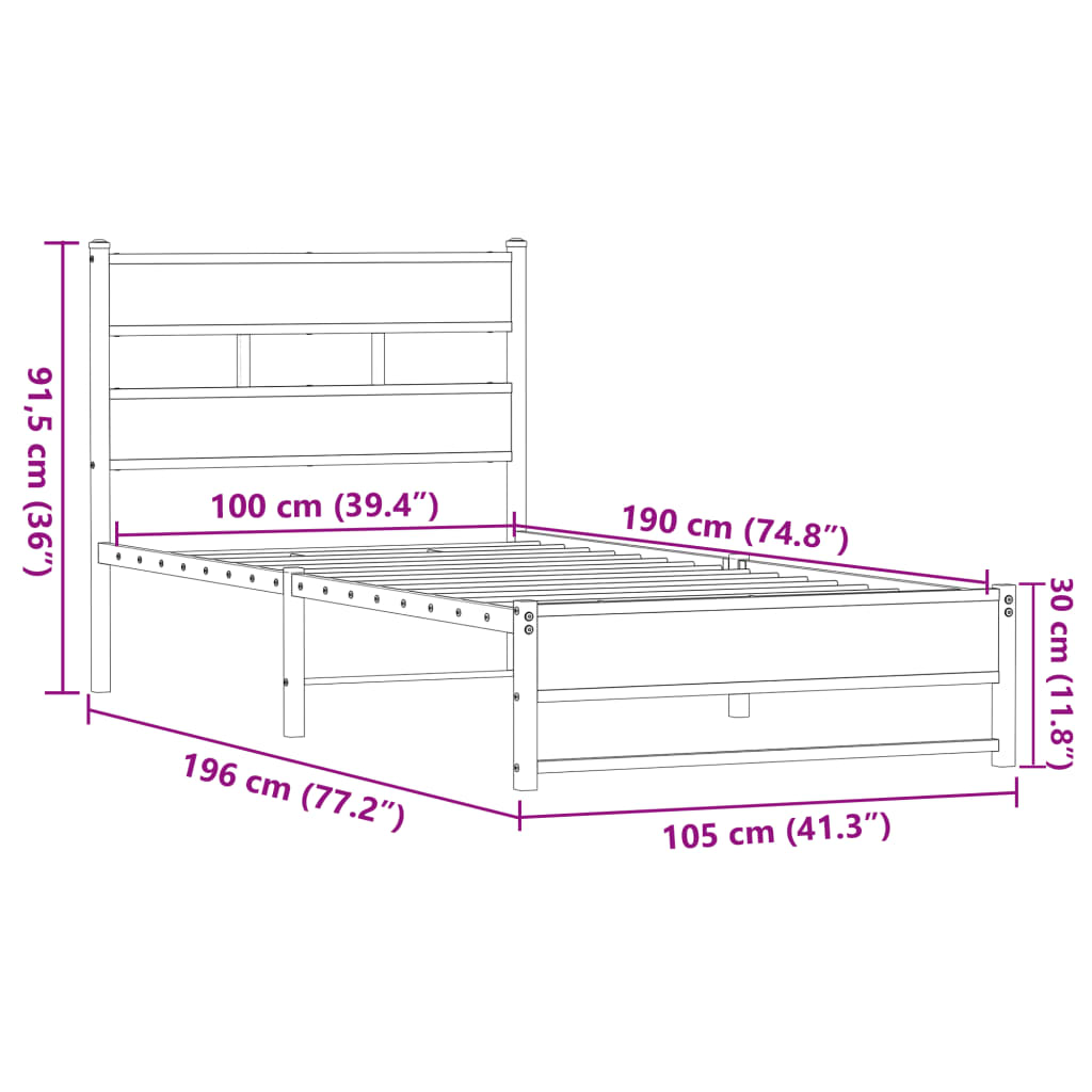 Cadre de lit en métal sans matelas chêne marron 100x190 cm - XIOS