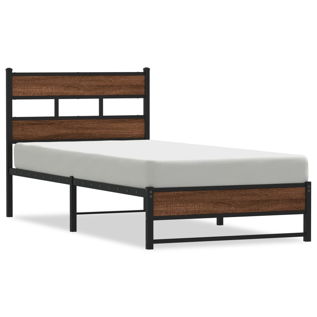 Cadre de lit en métal sans matelas chêne marron 107x203 cm - XIOS