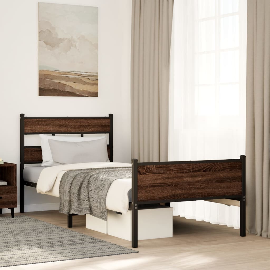 Cadre de lit sans matelas chêne marron 90x200cm bois ingénierie - XIOS