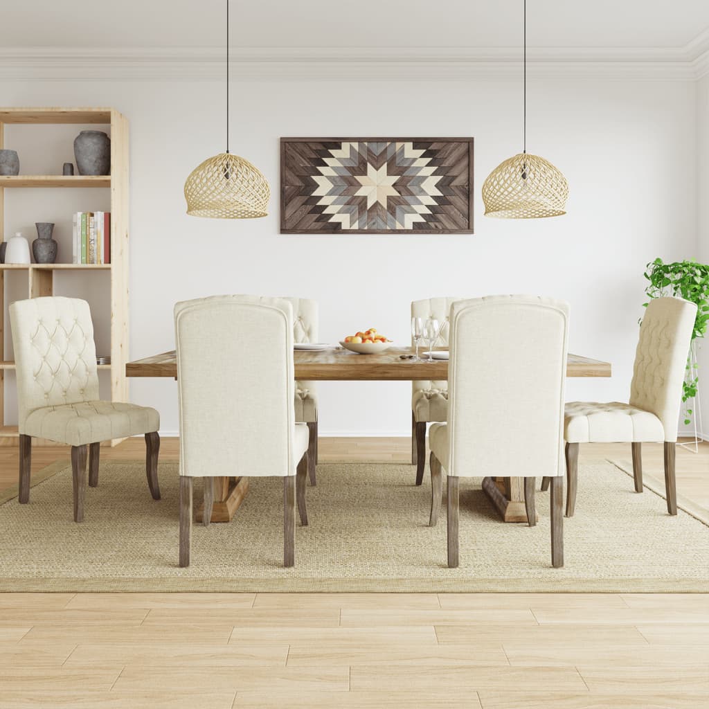Chaises à manger lot de 6 beige tissu à l'aspect de lin - XIOS