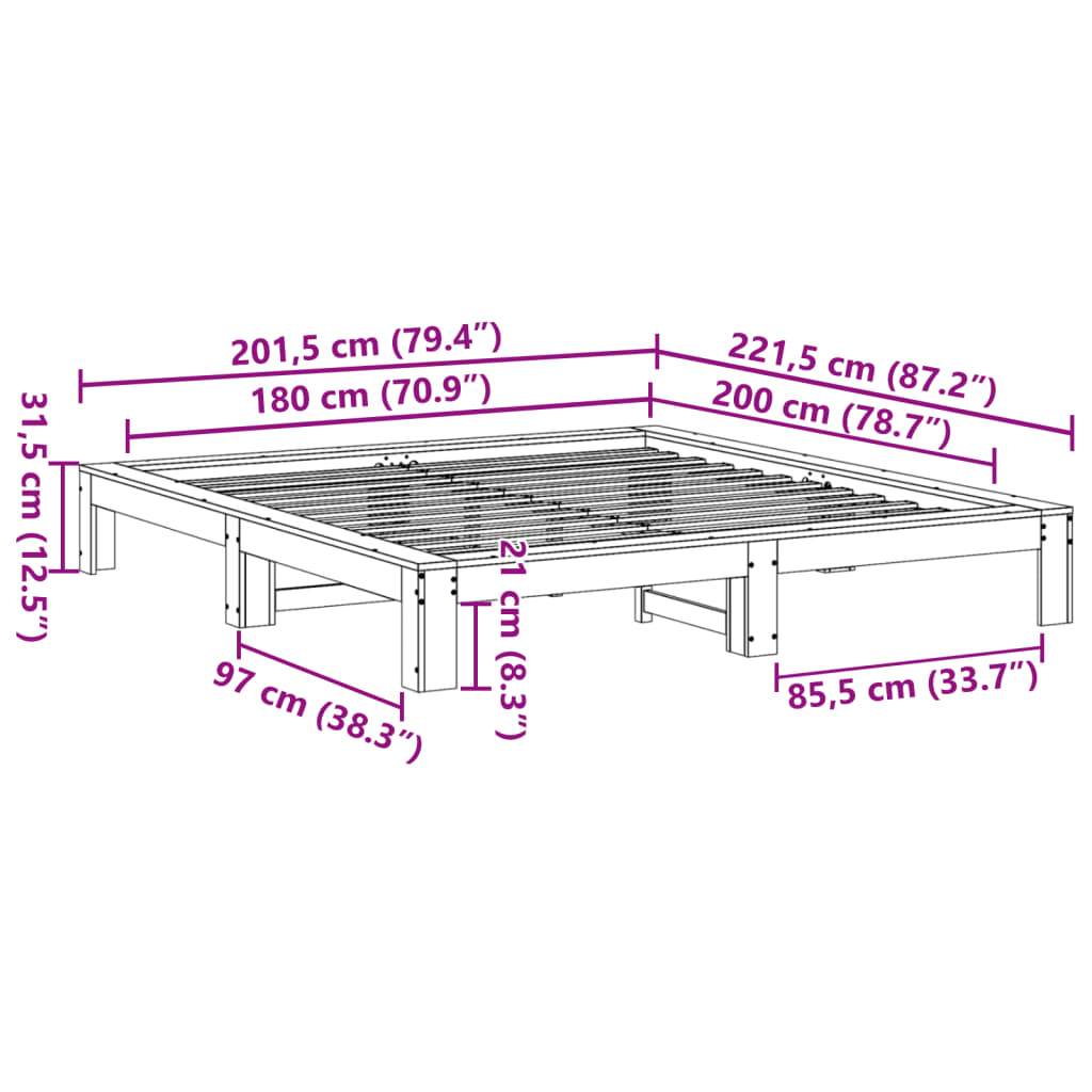 Cadre de lit sans matelas 180x200 cm bois massif de pin - XIOS