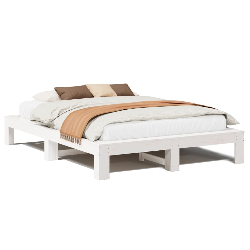 Cadre de lit sans matelas blanc 150x200 cm bois de pin massif - XIOS