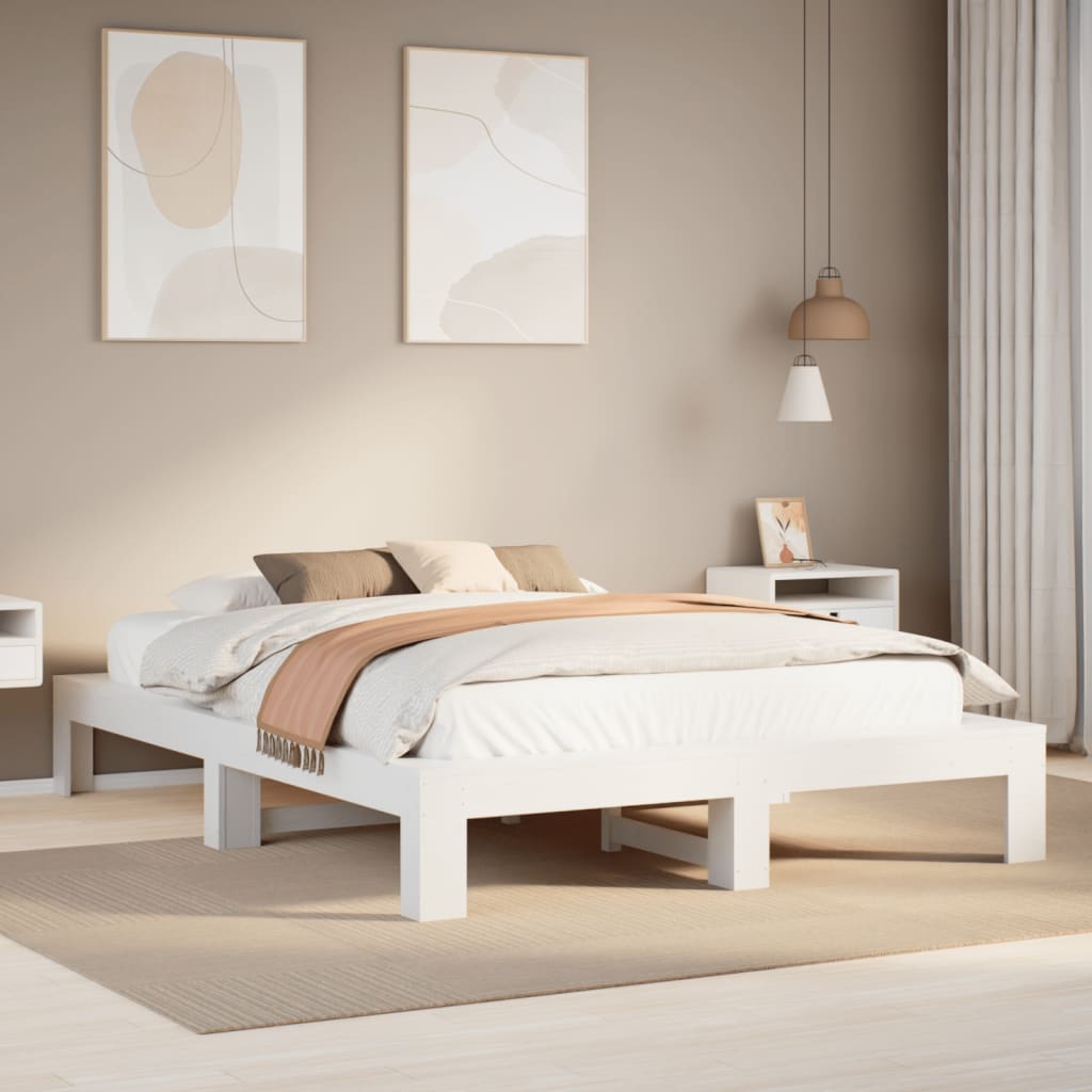 Cadre de lit sans matelas blanc 150x200 cm bois de pin massif - XIOS