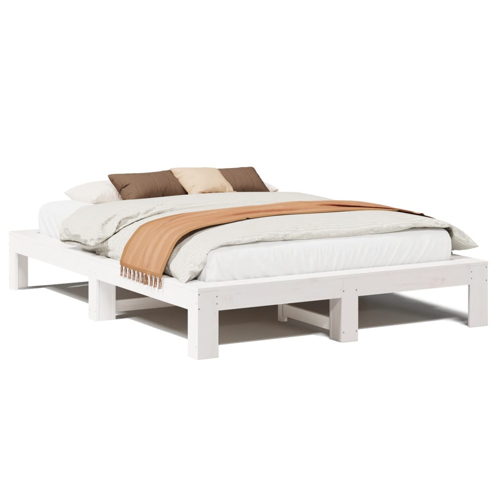 Cadre de lit sans matelas blanc 140x190 cm bois de pin massif - XIOS