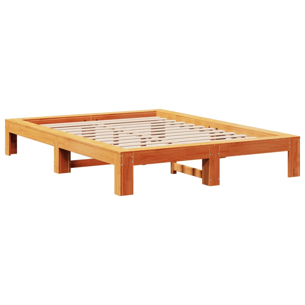 Cadre de lit sans matelas cire marron 140x190cm bois pin massif - XIOS