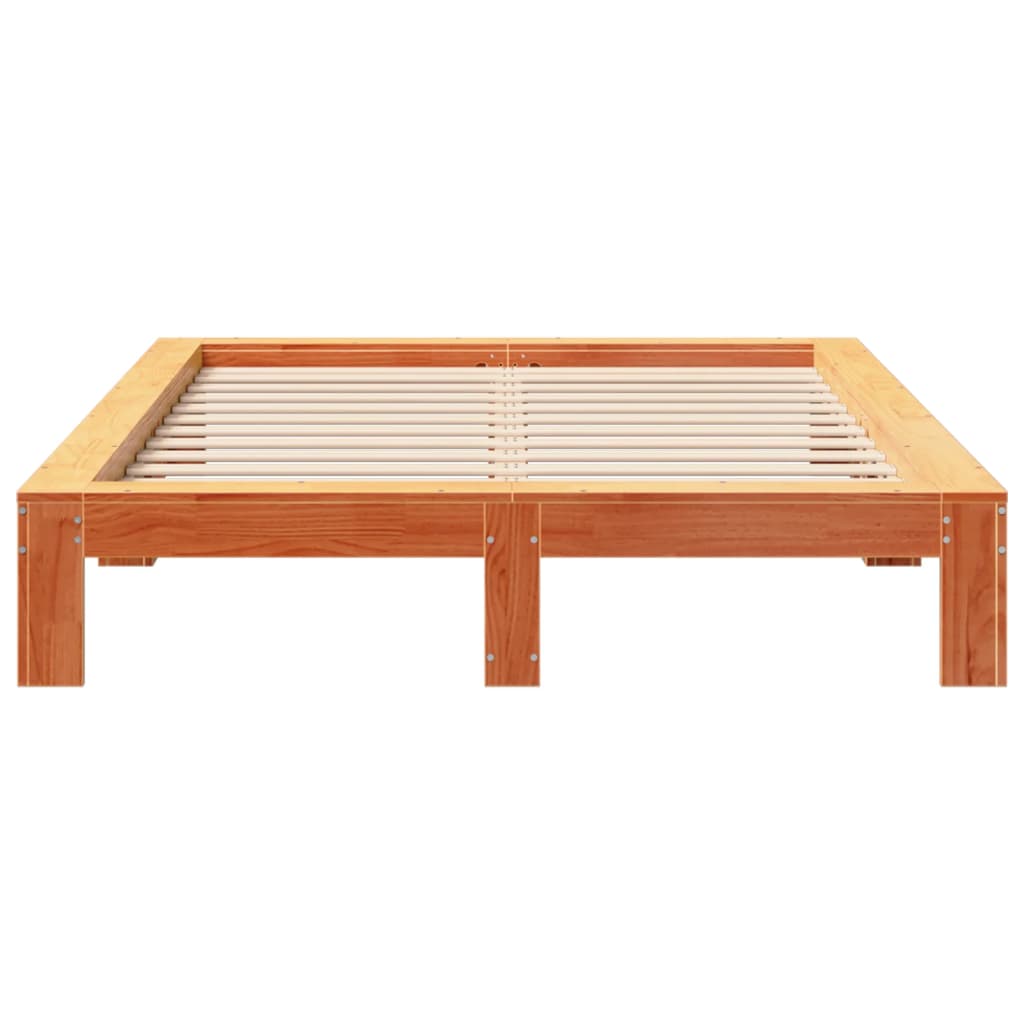 Cadre de lit sans matelas cire marron 140x190cm bois pin massif - XIOS