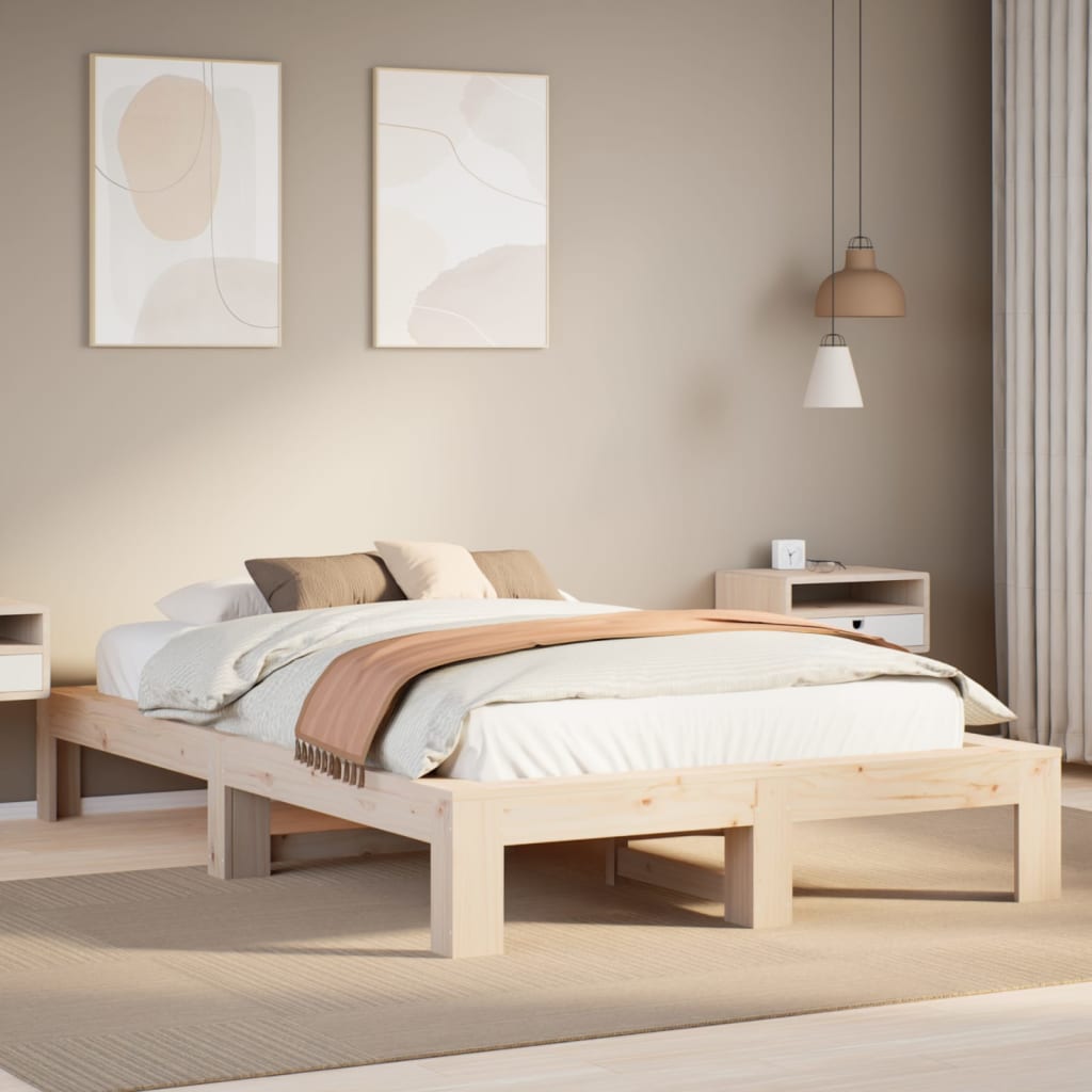 Cadre de lit sans matelas 135x190 cm bois de pin massif - XIOS