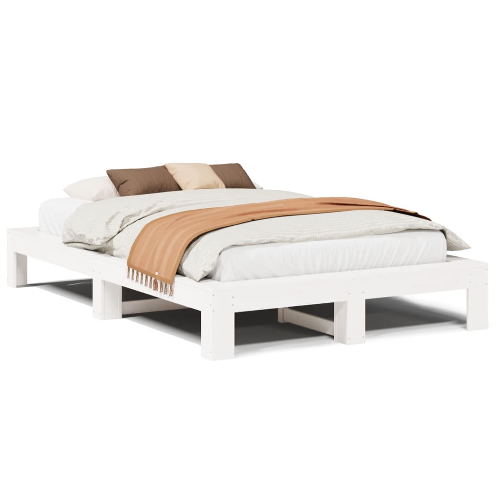 Cadre de lit sans matelas blanc 135x190 cm bois de pin massif - XIOS