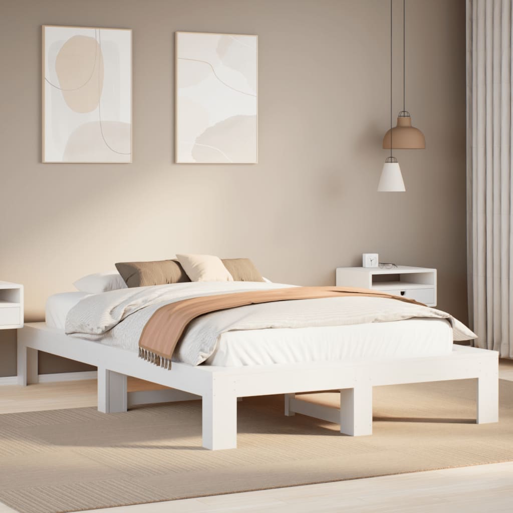 Cadre de lit sans matelas blanc 135x190 cm bois de pin massif - XIOS