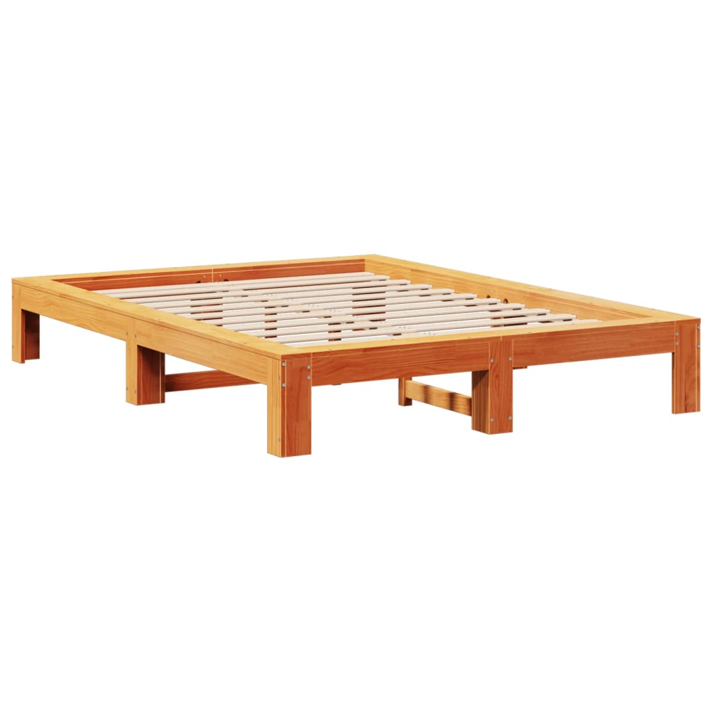 Cadre de lit sans matelas cire marron 135x190cm bois pin massif - XIOS