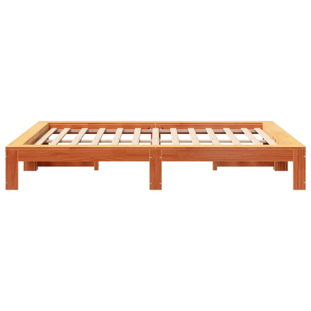 Cadre de lit sans matelas cire marron 135x190cm bois pin massif - XIOS