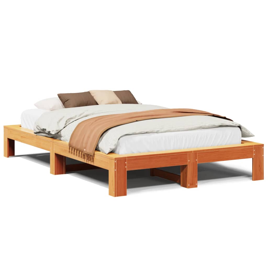 Cadre de lit sans matelas cire marron 120x190cm bois pin massif - XIOS