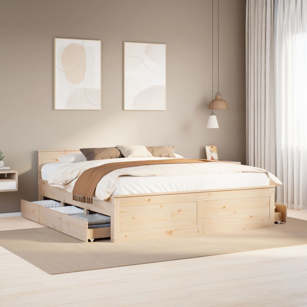 Cadre de lit sans matelas avec tête de lit 200x200 cm bois pin - XIOS