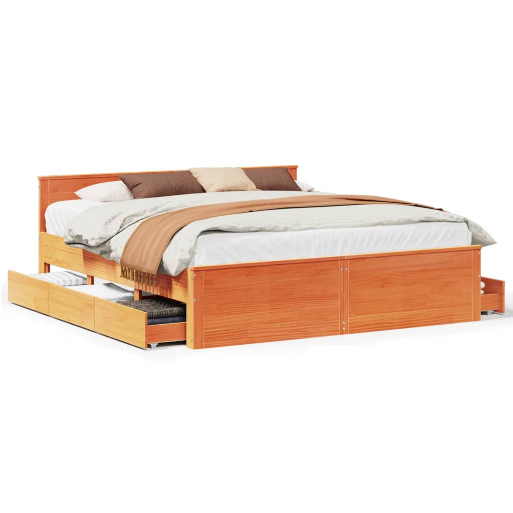 Cadre de lit sans matelas avec tête de lit 200x200 cm bois pin - XIOS