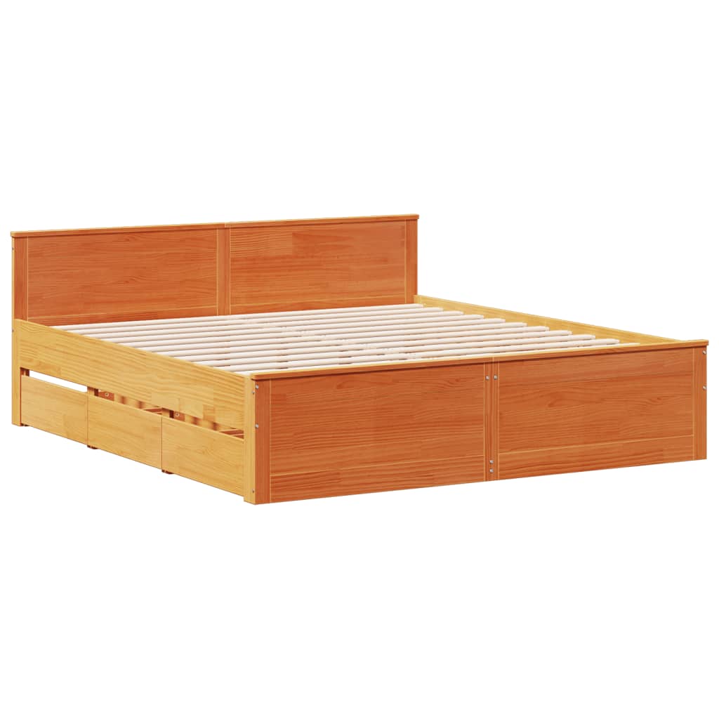 Cadre de lit sans matelas avec tête de lit 200x200 cm bois pin - XIOS