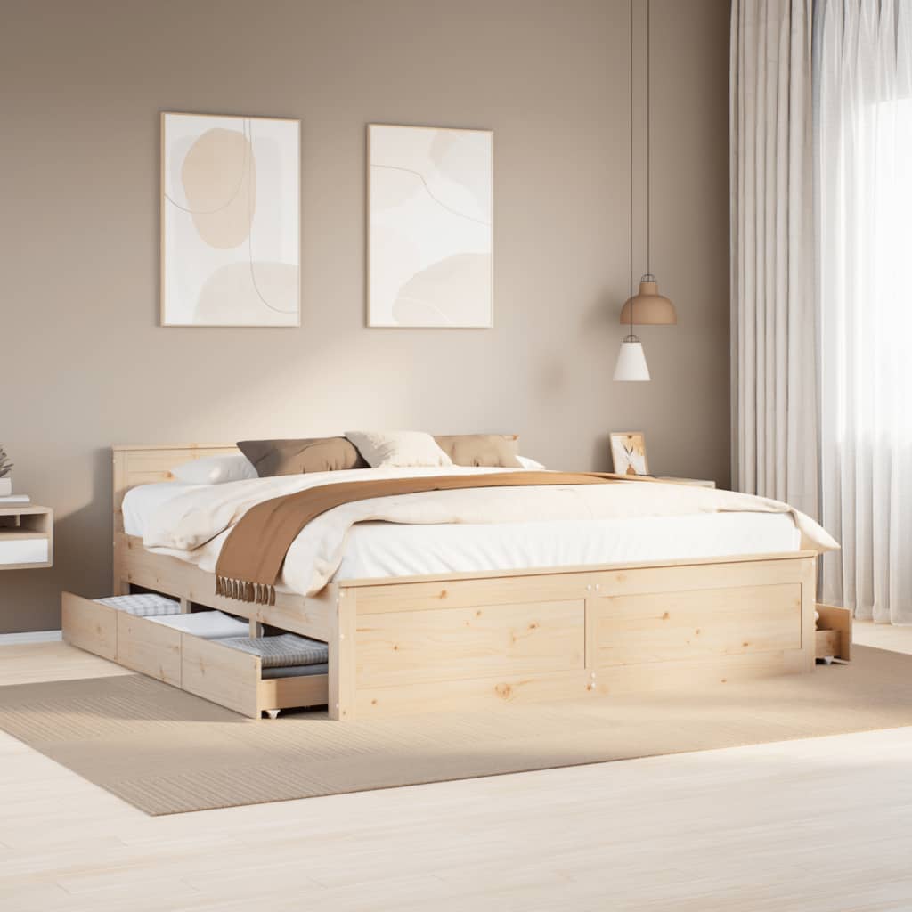 Cadre de lit sans matelas avec tête de lit 180x200 cm bois pin - XIOS