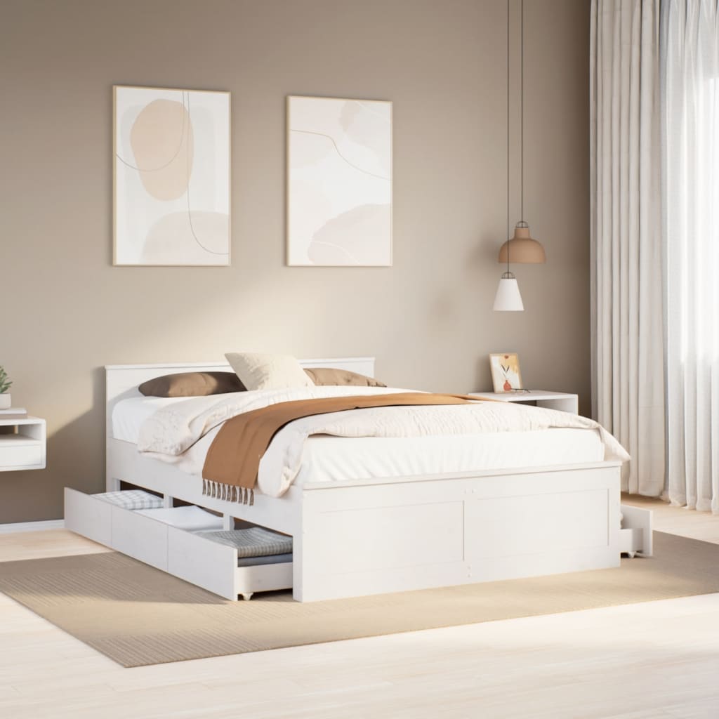 Cadre de lit sans matelas avec tête de lit blanc 150x200 cm pin - XIOS