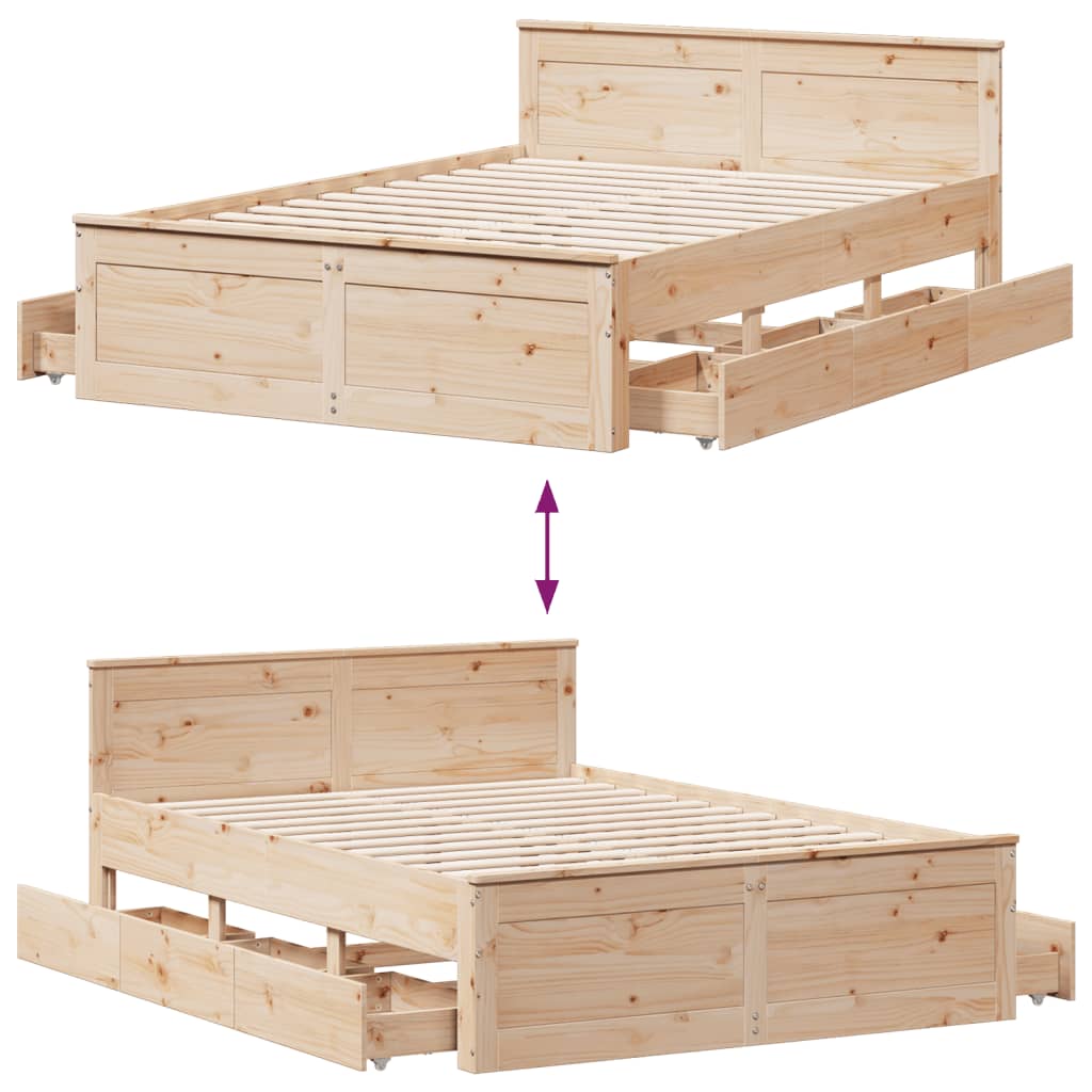Cadre de lit sans matelas avec tête de lit 140x200 cm bois pin - XIOS