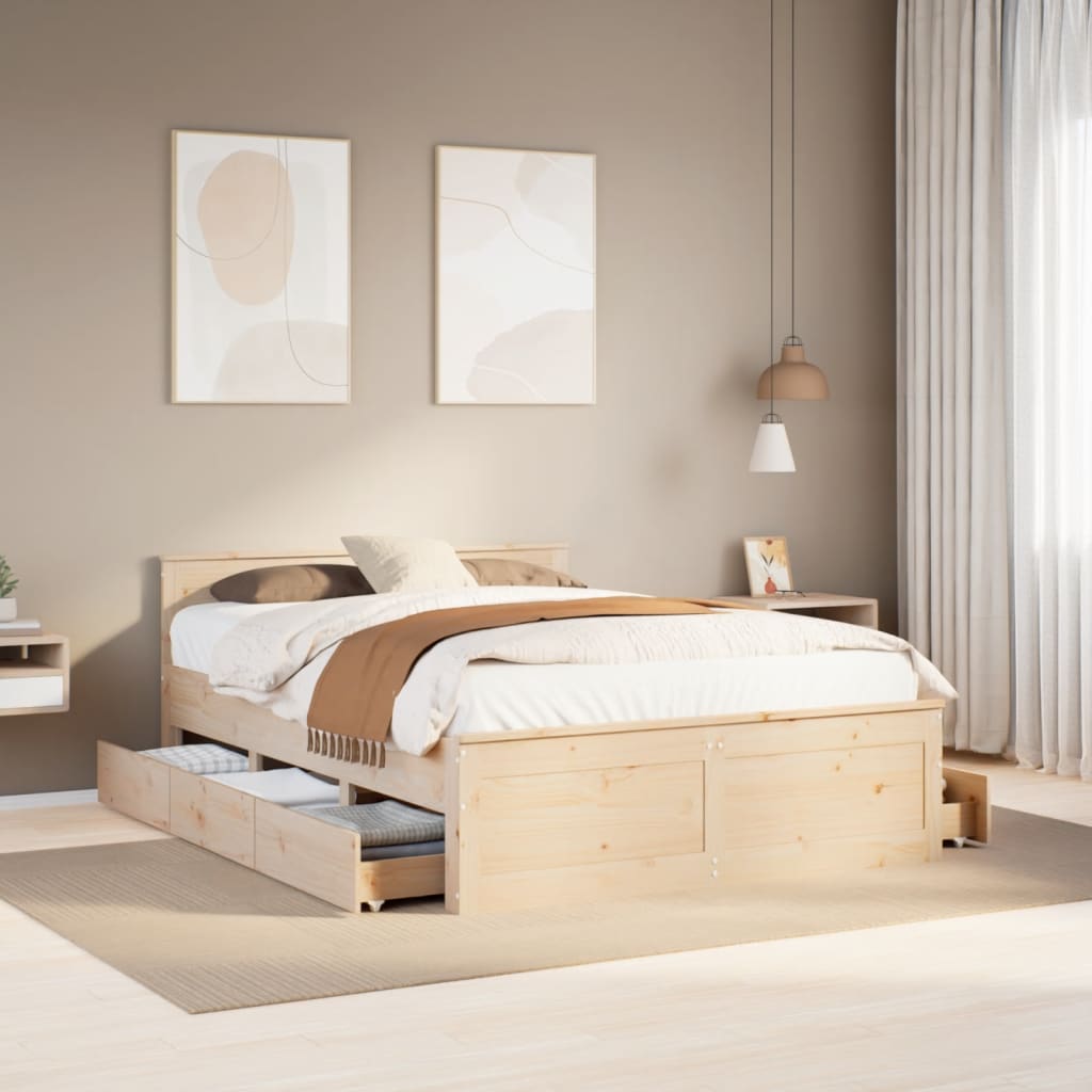 Cadre de lit sans matelas avec tête de lit 140x200 cm bois pin - XIOS