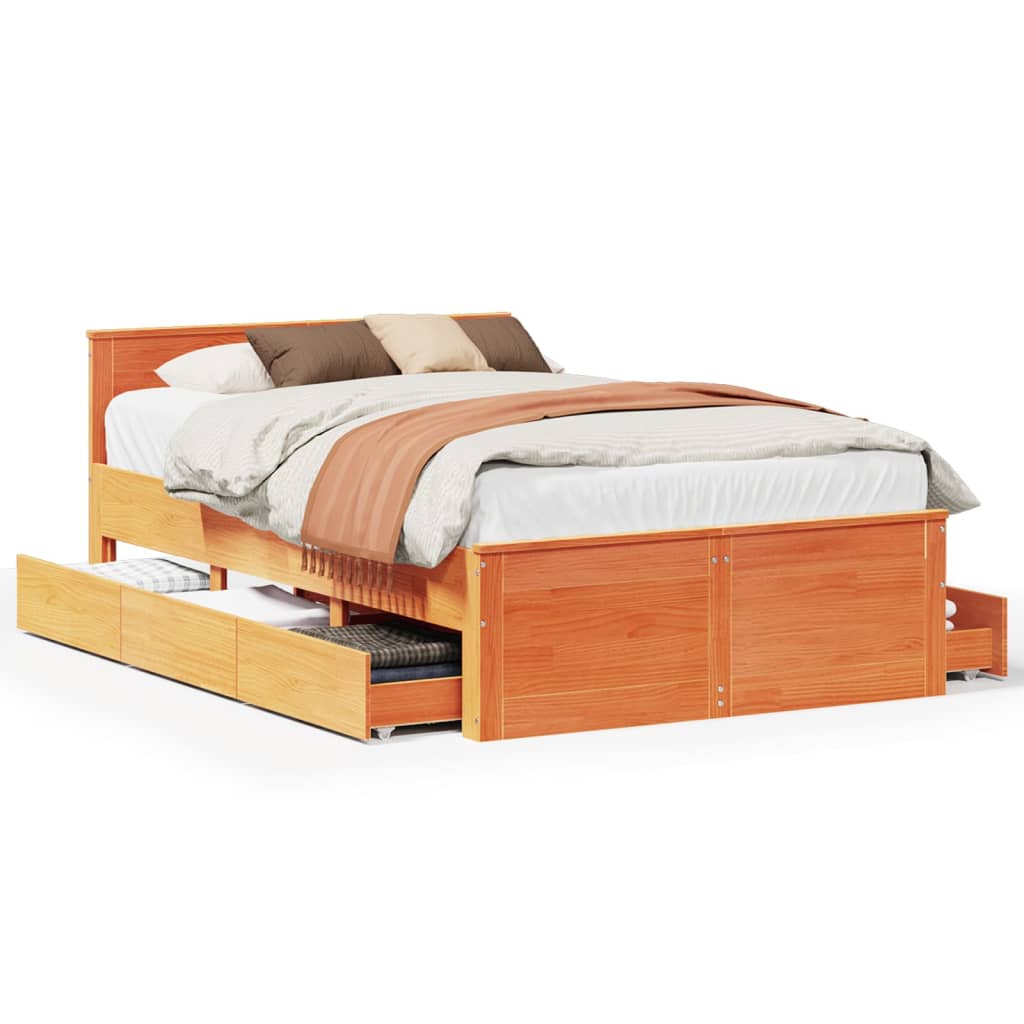 Cadre de lit sans matelas avec tête de lit brun cire 120x200 cm - XIOS